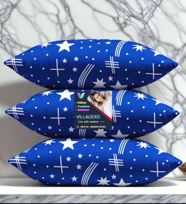Jaipurlinen Blue Print Polyester Fibre Abstract Sleeping Pillow Pack of 3(Blue)