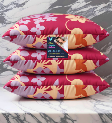 Tecsun FLOWER Polyester Fibre Abstract Sleeping Pillow Pack of 3(Pink)