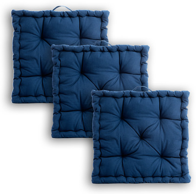 ESSAN FABRIX Luxury Polyester Fibre Solid Floor Cushion Pack of 3(Dark Blue)