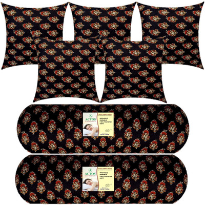 ACTOS 5 Cushion And 2 Microfibre Floral Bolster Pack of 7(Black)