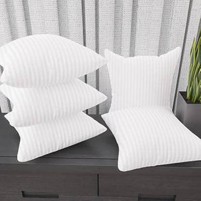 sabhya creation Microfibre Cushion Pack of 5 Stripes, Solid(White)