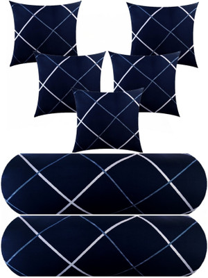 Swikon star 5 Cushion 2 bolster Microfibre Geometric Bolster Pack of 7(Blue)