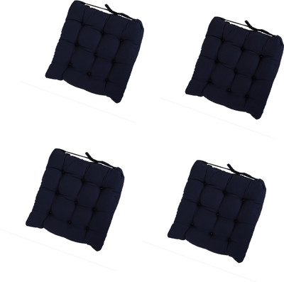 ORCHEED Polyester Fibre Solid Chair Pad Pack of 4(Navy Blue)