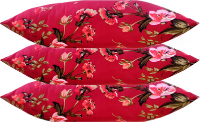 GKM Microfibre Floral Sleeping Pillow Pack of 3(Maroon)