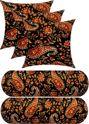 Swikon star Combo Set Of 3 Cushion And 2 Microfibre Floral Bolster Pack of 5(Black, Multicolor2)