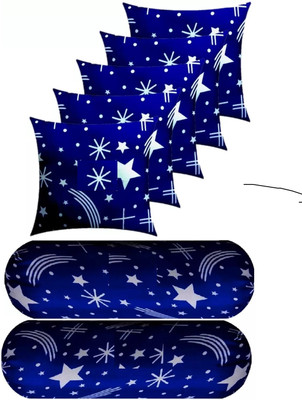 ZOXAB Microfibre Bolster Pack of 7 Solid Combo Set Of 5 Cushion And 2 Microfibre Nature Bolster(Blue1)