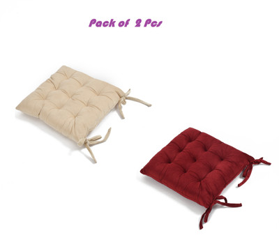 ZUCLLIN Polyester Fibre Chair Pad Pack of 2 Solid(Cream, Maroon)