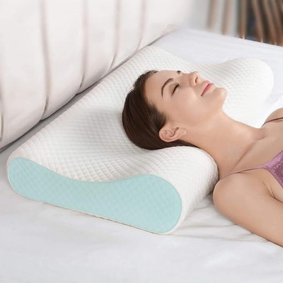 E-Callum Cervical Memory Foam Solid Sleeping Pillow Pack of 1(Sky Blue)