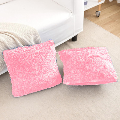 PICKKART Microfibre Solid Cushion Pack of 2(Baby Pink)