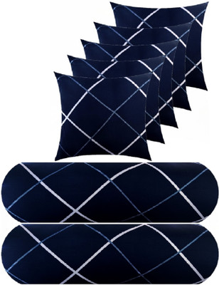 Swikon star 5 Cushion 2 bolster Microfibre Geometric Bolster Pack of 7(Blue)