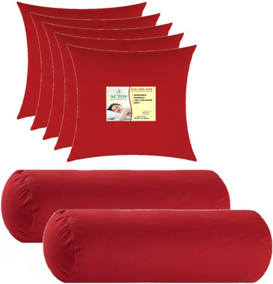 ACTOS Combo Set Of 5 Cushion And 2 Microfibre Solid Bolster Pack of 7(Maroon6)
