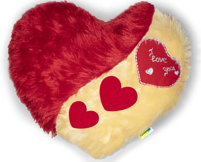 Cyuteenuts Fur Beige Red heart pillow Microfibre Solid Cushion Pack of 1(Red Beige)