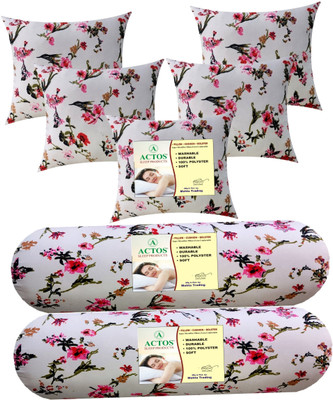 ACTOS Microfibre Bolster Pack of 7 Floral Combo Set Of 5 Cushion And 2(White19)