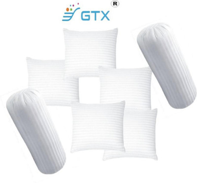 GTX Jaipuri Combo Set Of 5 Cushions & 2 Microfibre Stripes Bolster Pack of 7(White)