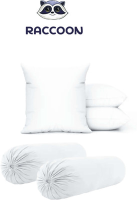 RACCOON Microfibre Bolster Pack of 5 Solid Combo Set Of 3 Premium Cushions & 2 Luxurious(White)