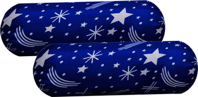 Swikon star Microfibre Cushion Pack of 2 Abstract Round Bolster(Dark Blue, Multicolor1)