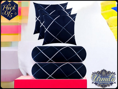 Urmila Creation Microfibre Bolster Pack of 5 Geometric 3 Cushion 2 bolster(Blue)