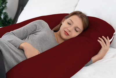 WINX ultra soft j shaped Polyester Fibre Solid Pregnancy Pillow Pack of 1(Maroon)