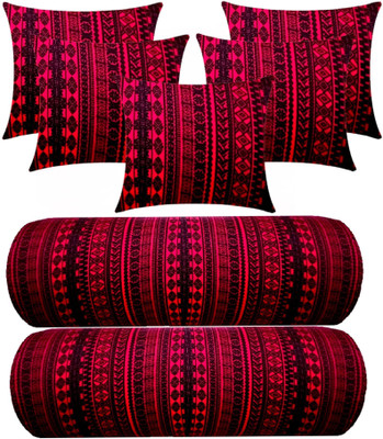 Changers Microfibre Bolster Pack of 7 Geometric Combo Set Of 5 Cushion 2(Maroon)