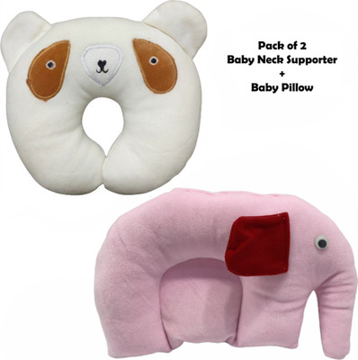 Ehouseall Store Mustard Seeds, Cotton Baby Pillow Pack of 2 Toons & Characters, Smiley(White Panda and Light Pink Elephant)