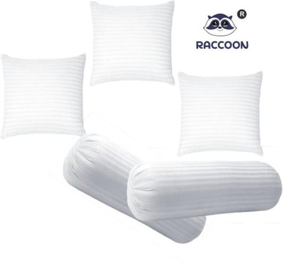 RACCOON Decorative Diwan Set Of 3 Cushion & 2 Microfibre Stripes Bolster Pack of 5(White)