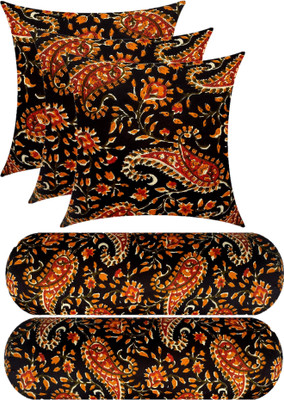 Swikon star Combo Set Of 3 Cushion And 2 Microfibre Floral Bolster Pack of 5(Black, Multicolor15)