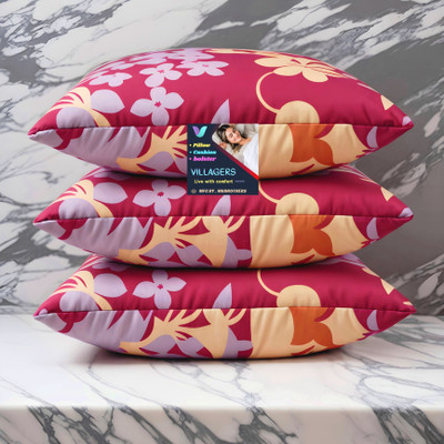 VILLAGERS FLOWER Microfibre Abstract Sleeping Pillow Pack of 3(Pink)