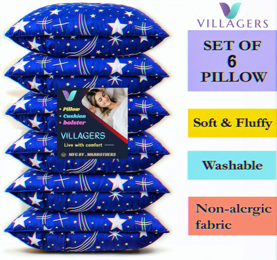 VILLAGERS LUXURY Polyester Fibre Abstract Sleeping Pillow Pack of 6(Blue)