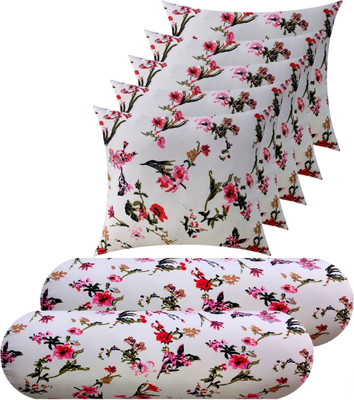 Swikon star Microfibre Bolster Pack of 7 Floral(White)