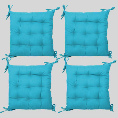 Mom's Moon Microfibre Solid Chair Pad Pack of 4(Sea Blue)
