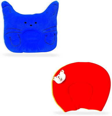 Omsurajiya Cotton, Mustard Seeds Baby Pillow Pack of 2 Animals(Blue Cat & Red)