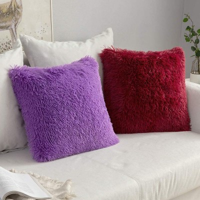 PICKKART Microfibre Solid Cushion Pack of 2(Red, Mauve)