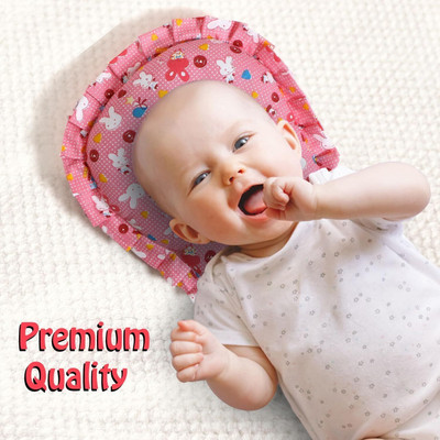 HouseOfCommon Mustard Seeds, Microfibre Baby Pillow Pack of 1 Animals BABY SEED PILLOW, Pillow for Newborn Baby-Round Head Shaping Pillow, 0-12 Months(Pink)