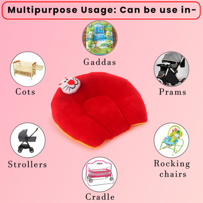 BabeDesk Velvet Mustard Seeds Toons & Characters Mustard Seeds Solid Baby Pillow Pack of 1(Red)