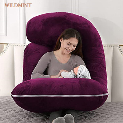 WILD MINT Polyester Fibre Pregnancy Pillow Pack of 1 Solid wild mint ultra soft j shaped(wine)