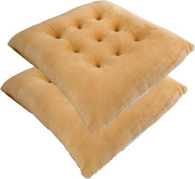 Hundur Store Microfibre Solid Chair Pad Pack of 2(Yellow)
