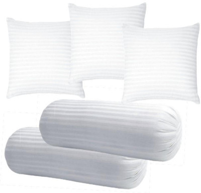 GTX Jaipuri Combo Set Of 3 Cushions & 2 Microfibre Stripes Bolster Pack of 5(White)