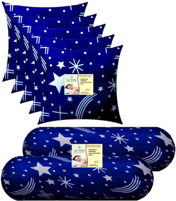 ACTOS Combo Set Of 5 Cushion And 2 Microfibre Nature Bolster Pack of 7(White, Blue52)