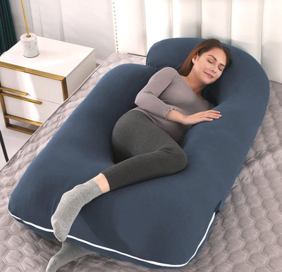 THUKRAN J Shape Polyester Fibre Solid Pregnancy Pillow Pack of 1(Dark Blue)