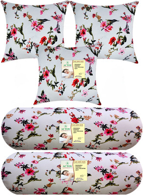 ACTOS Combo Set Of 3 Cushion And 2 Microfibre Floral Bolster Pack of 5(White15)