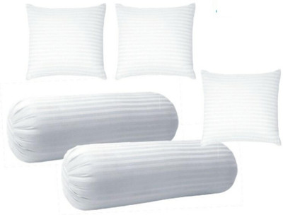 RACCOON Microfibre Bolster Pack of 5 Stripes Combo Set Of 3 Cushions & 2(White)