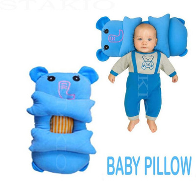 Stakio Microfibre Baby Pillow Pack of 1 Animals Newborns soft baby pillow suitable for 0 to 12 Months(Blue)