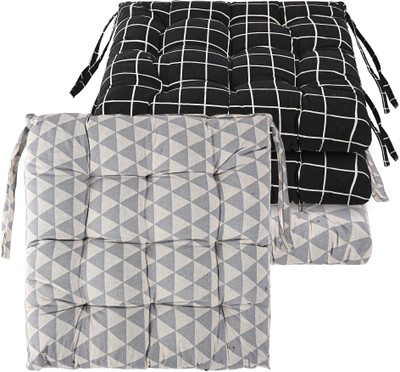 KUBER INDUSTRIES Microfibre Abstract Chair Pad Pack of 4(Black, Grey)