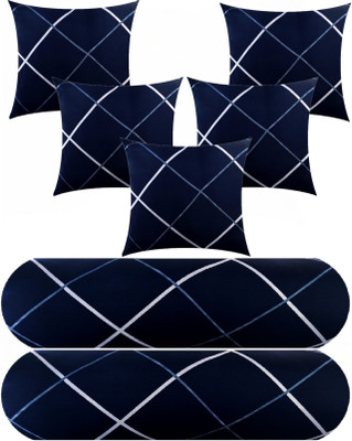 Changers 5 Cushion 2 bolster Microfibre Geometric Bolster Pack of 7(Blue)