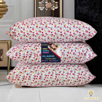 VILLAGERS Cotton Sleeping Pillow Pack of 3 Geometric(White, Multicolor)