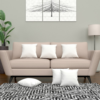 KUBER INDUSTRIES Microfibre Stripes Cushion Pack of 6(White)