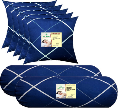 ACTOS 5 Cushion And 2 Microfibre Geometric Bolster Pack of 7(Blue, White6)