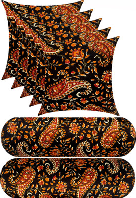 Changers Microfibre Bolster Pack of 7 Floral Combo Set Of 5 Cushion And 2(Black, Multicolor17)