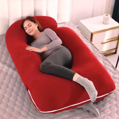 THUKRAN J Shape Microfibre Solid Pregnancy Pillow Pack of 1(Red)