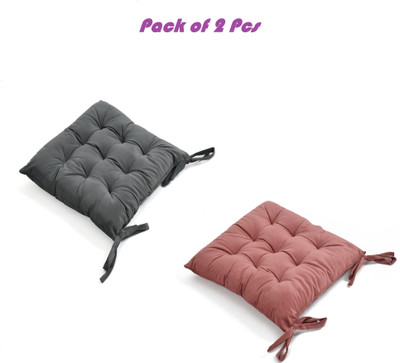 A CUBE LUXURY SOLUTIONS Polyester Fibre Solid Chair Pad Pack of 2(Black, Peach)